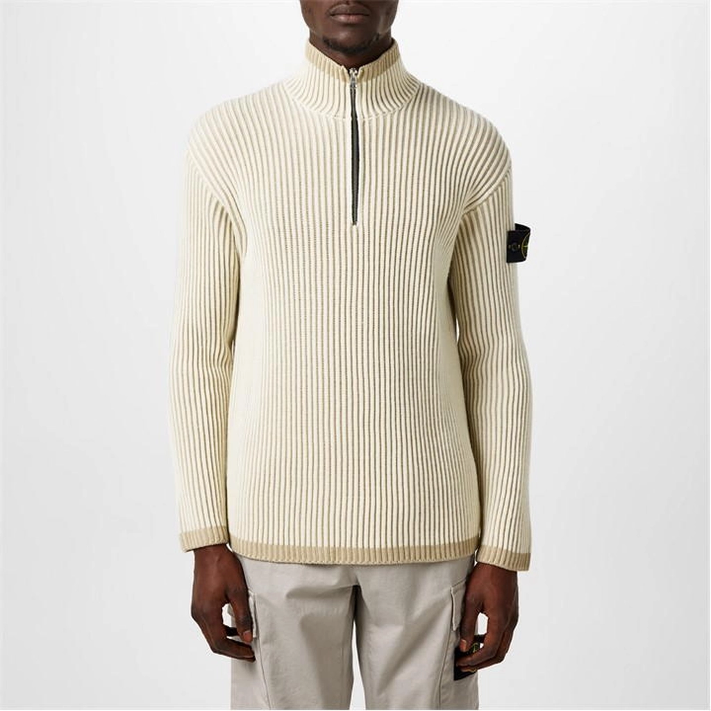 Stone Island Badge Knit Quarter Zip Sweater - Beige